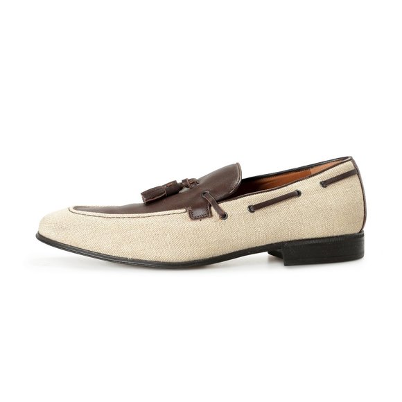 Salvatore Ferragamo Men\'s FAGGIO 4 Beige Canvas Leather Penny Loafers Shoes main image 4